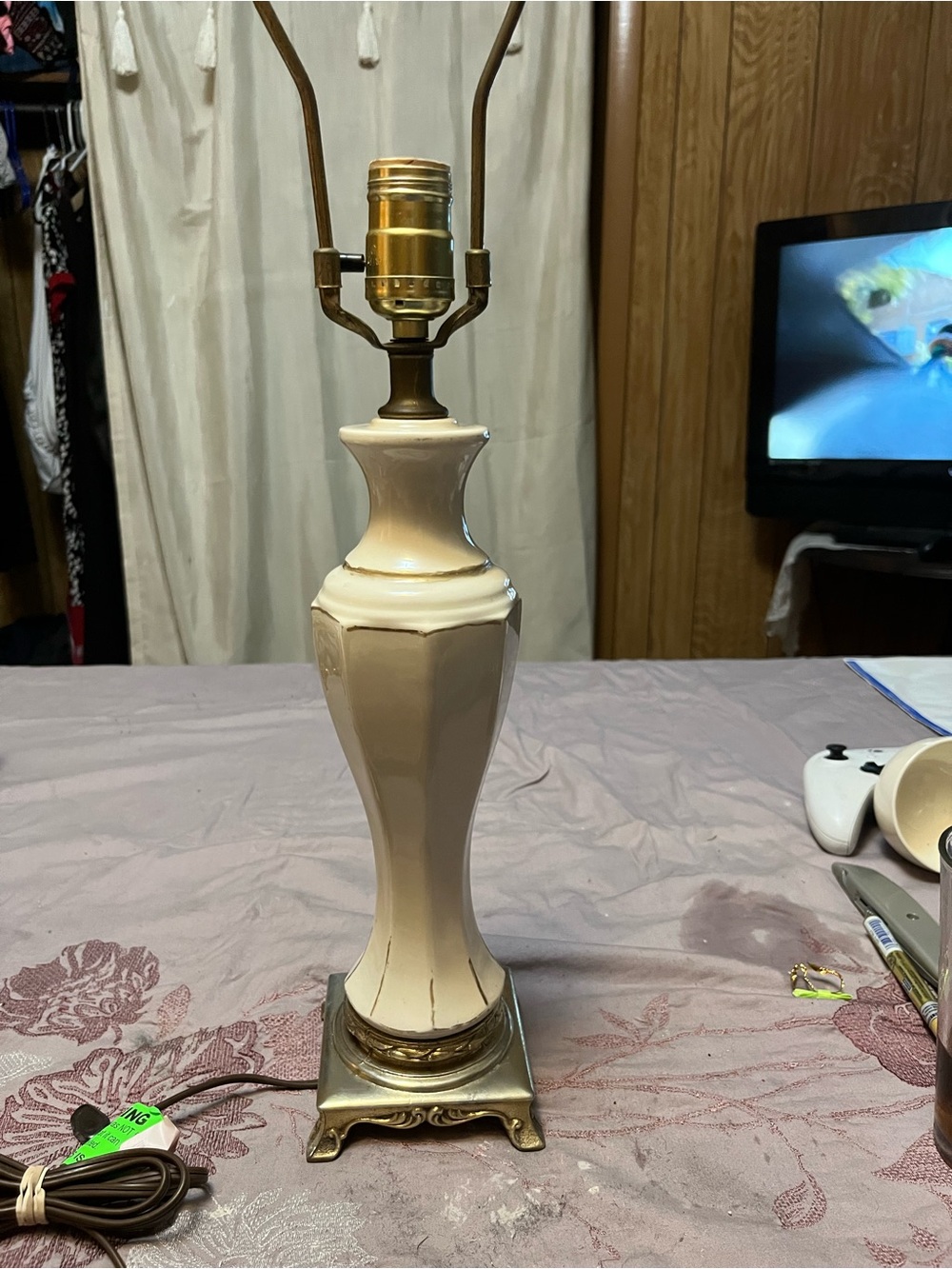 Lenox porcelain Cream Ceramic Table Lamp with Gold Base